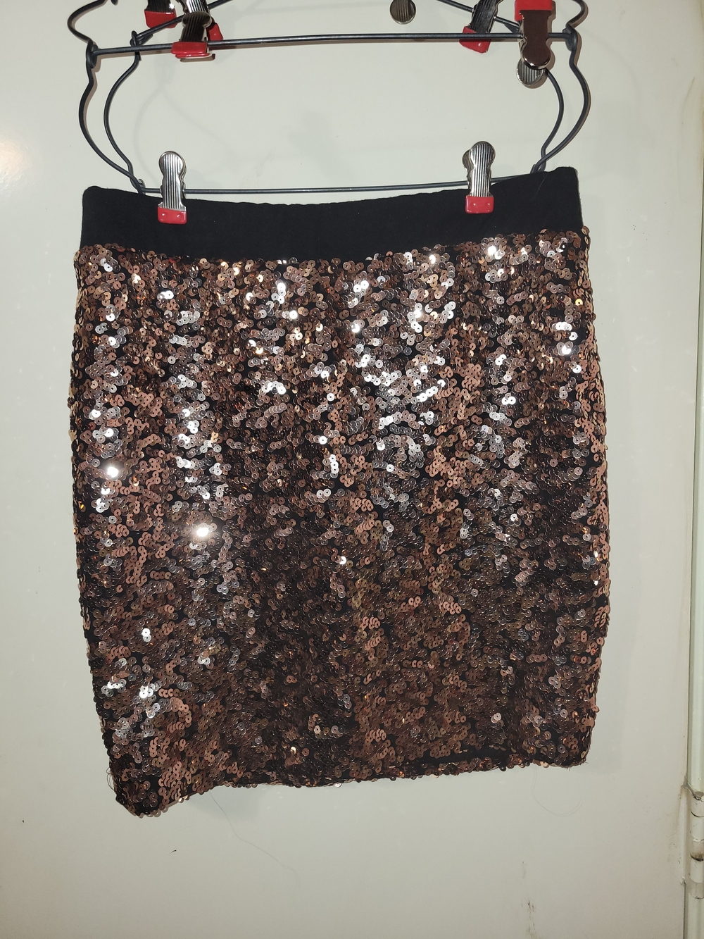 Bare Athletics Black-Waist Gold Sequin Mini Skirt